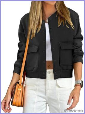 Women Cropped Bomber Jacket Button Down Casual Varsity Y2k Jacket Fall Outfits